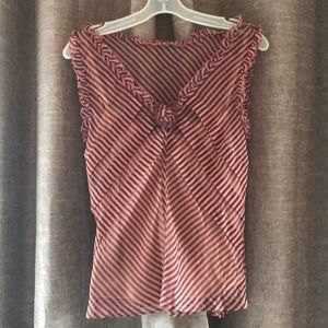 Sheer pink and brown stripe top with nude camisole